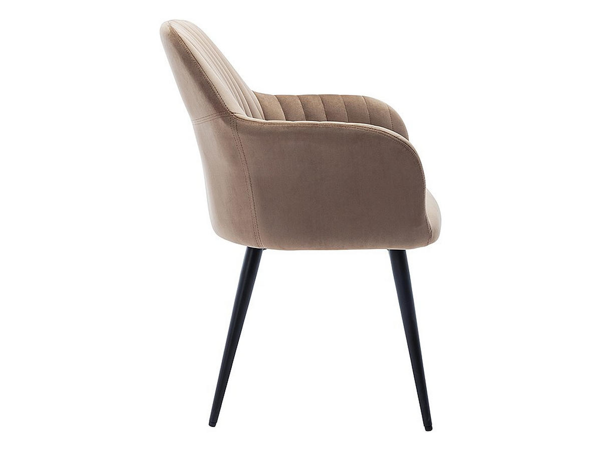 STUHL mit Armlehnen 6er-Set - Samt & Metall schwarz - Beige - ELEANA - Beige, Textil (59/82/58cm) - Vente-Unique