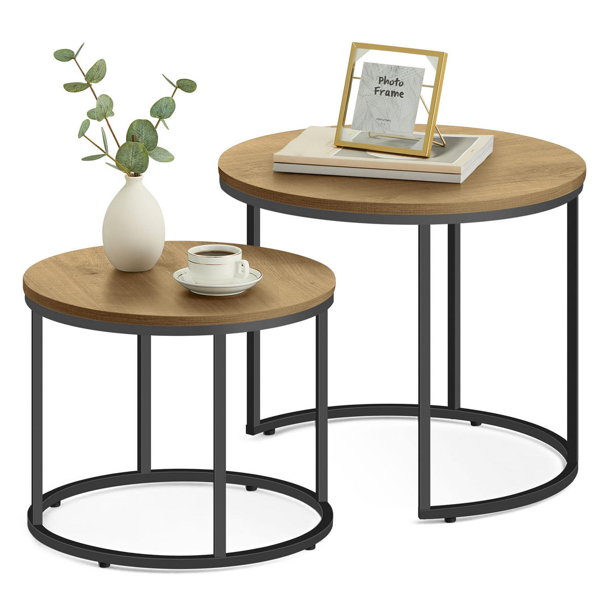 COUCHTISCH 2er Set rund - Eichefarben, Holzwerkstoff/Metall (53/53/45cm) - Mat-Haus