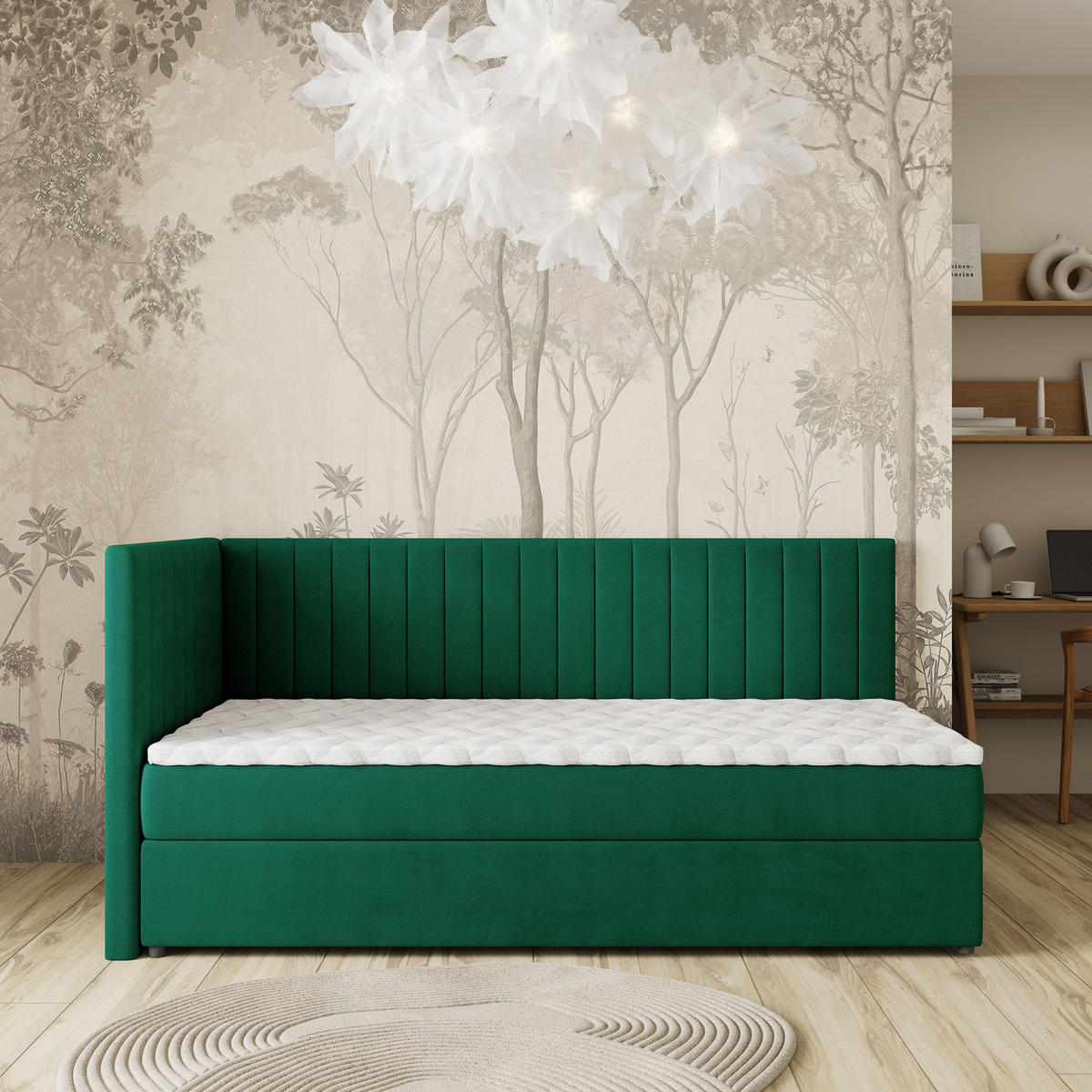 BOXBETT ARIS 80x200 cm mit Matratze und Topper, H2+H3 - Grün - Grün, Holz (80/200cm) - MASSENO