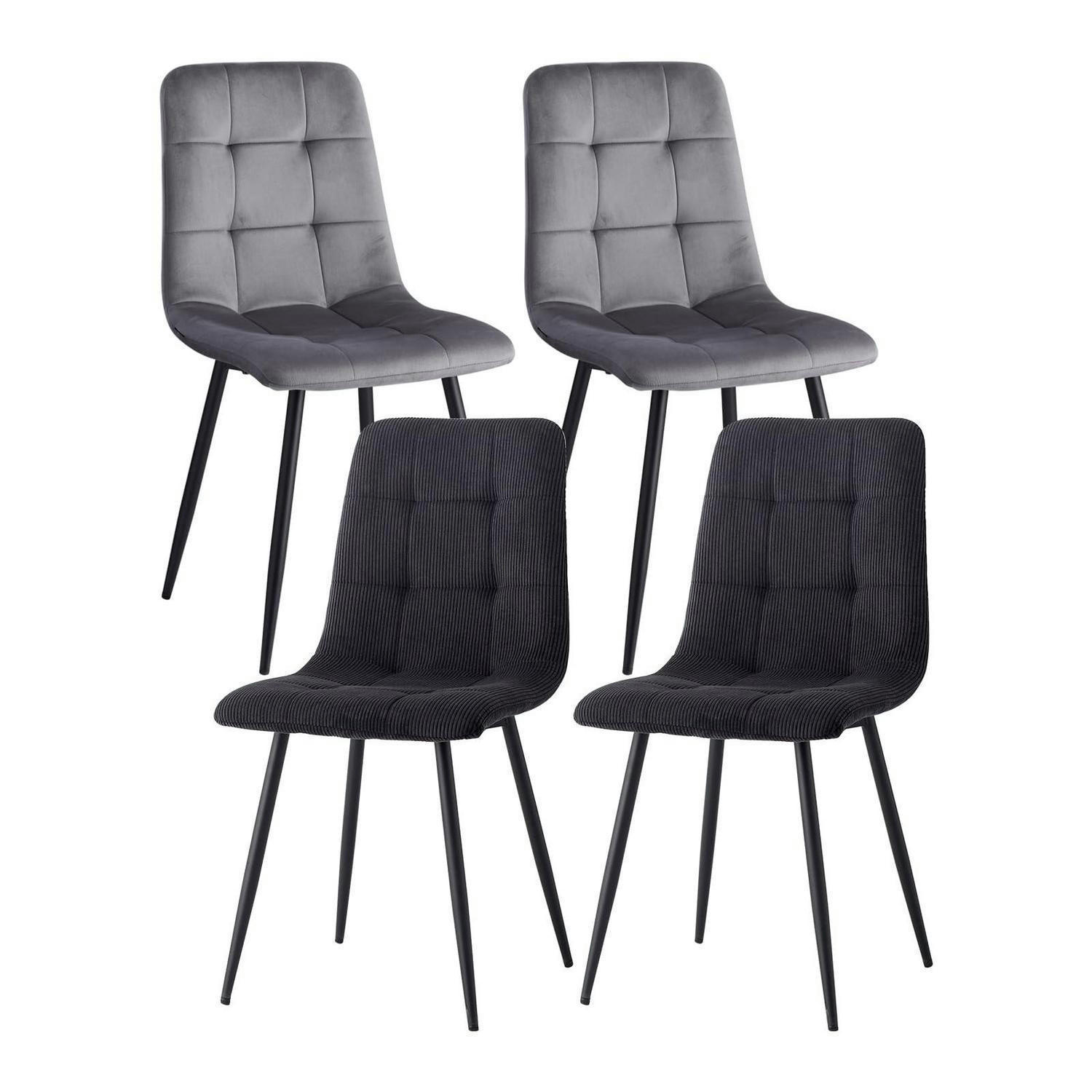 ESSZIMMERSTUHL 4er-Set Samt und Cord Grau/Schwarz - Multicolor, Textil (43/89.5/44cm)