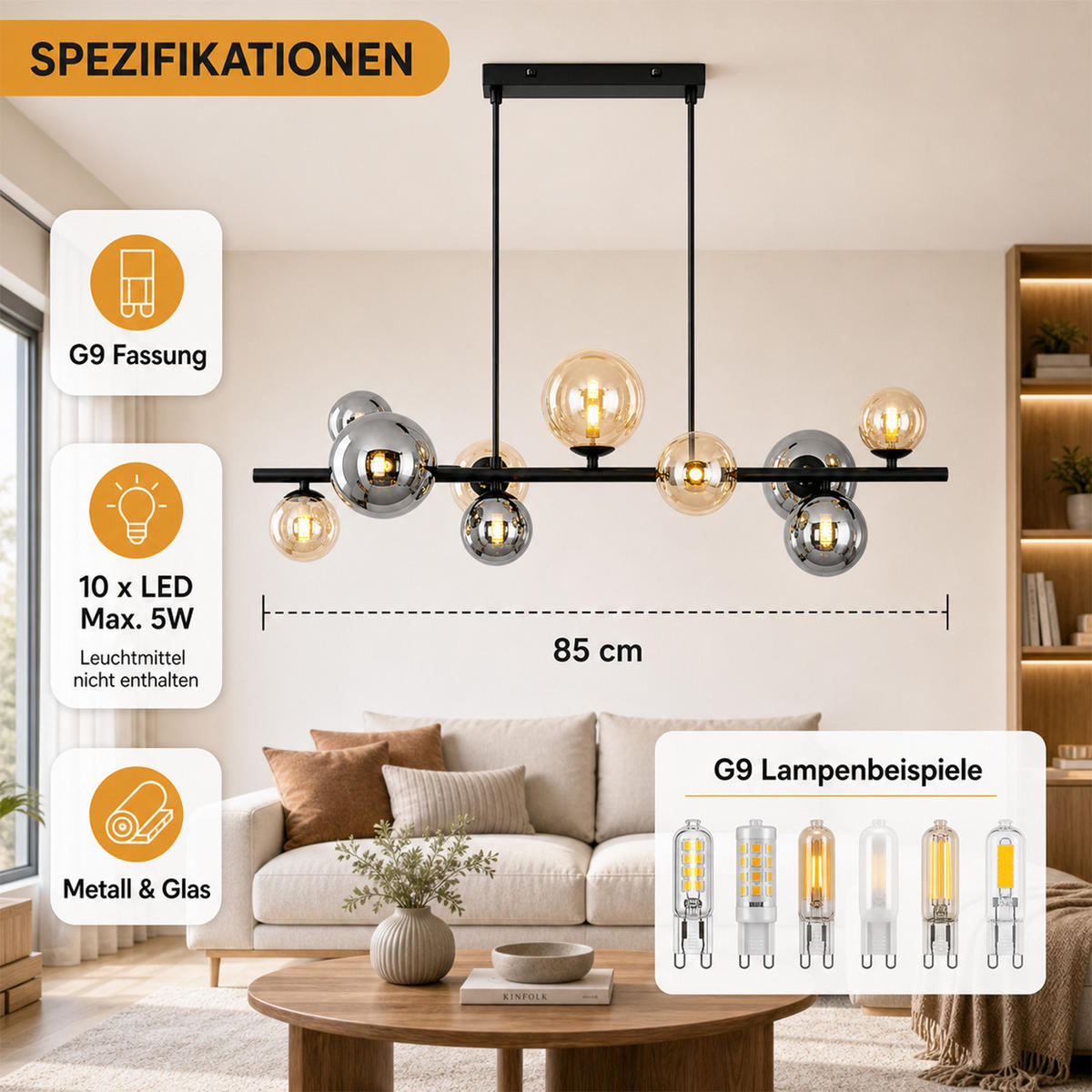 PENDELLEUCHTE Havlis 85/15/150 cm - Schwarz, Glas/Metall (85/15/150cm) - ZMH