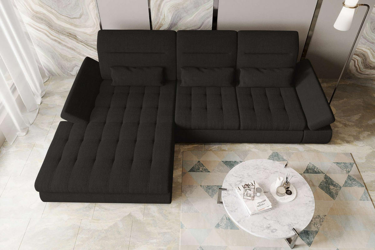 ECKSOFA Toscana Plus Velours inkl. Schlaffunktion - Schwarz, Textil (179/300cm) - 99rooms
