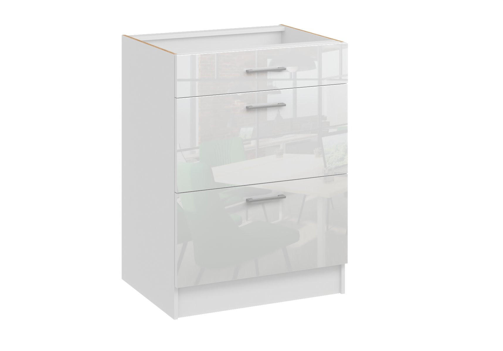 UNTERSCHRANK d60 3sz weiss glanz - Weiß Hochglanz, Holzwerkstoff (60/82/44cm) - roe furniture