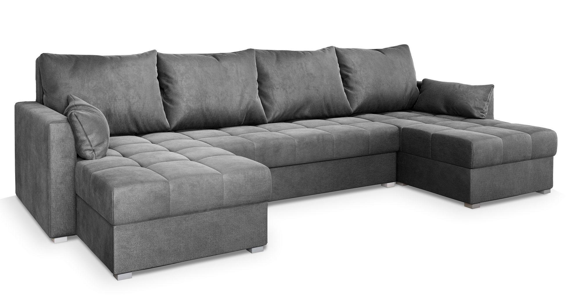 WOHNLANDSCHAFT NAKO M Grau Velours-Stoff mit Schlaffunktion - Grau, Holz (285/85/140cm) - MASSENO