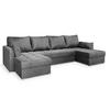 WOHNLANDSCHAFT NAKO M Grau Velours-Stoff mit Schlaffunktion - Grau, Holz (285/85/140cm) - MASSENO