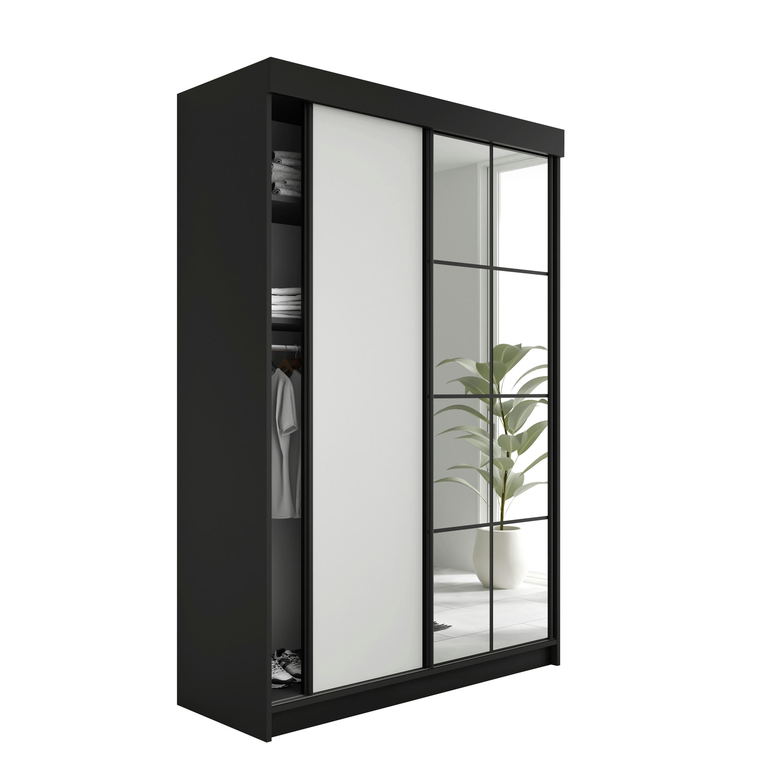 SCHIEBETÜRENSCHRANK LAMARO - 138x205x59 - Schwarz & Weiß - Schwarz/Weiß, Holzwerkstoff (138/205/59cm) - Kier Furniture