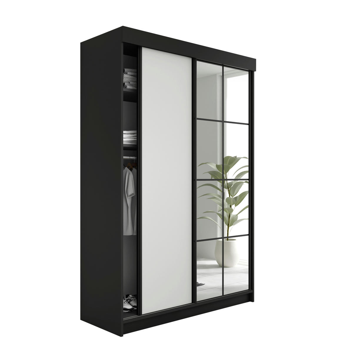 SCHIEBETÜRENSCHRANK LAMARO - 138x205x59 - Schwarz & Weiß - Schwarz/Weiß, Holzwerkstoff (138/205/59cm) - Kier Furniture