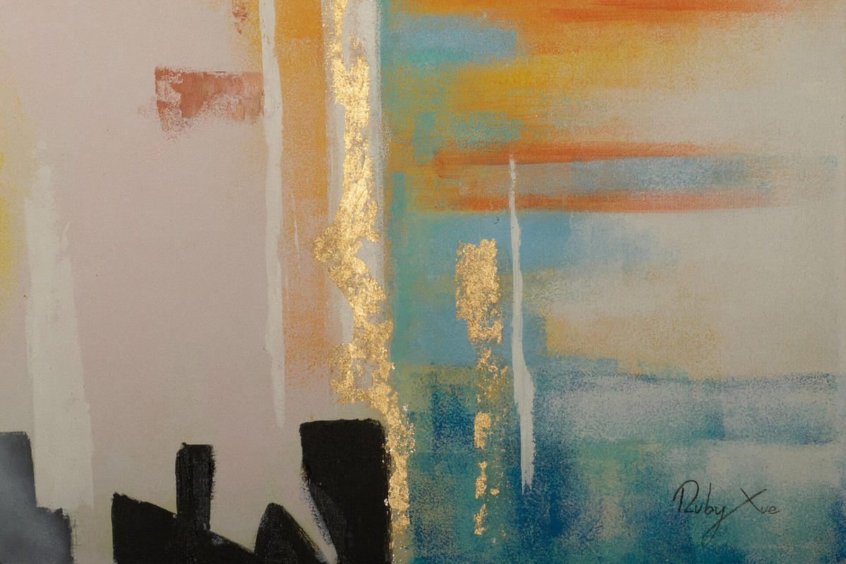 ACRYLBILD HANDGEMALT 80/80 cm - Blau/Gelb, Holz/Textil (80/80cm) - KUNSTLOFT