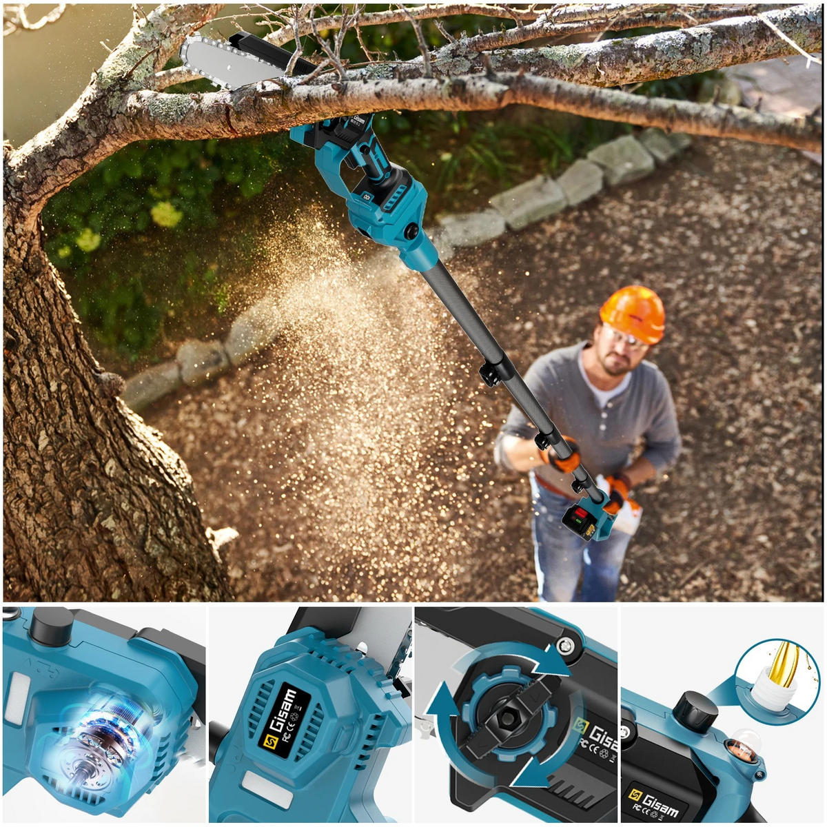 KETTENSÄGE Teleskopstange Bürstenlos Ohne Akku Blau - Blau, Metall (140/43/10cm) - Kaket