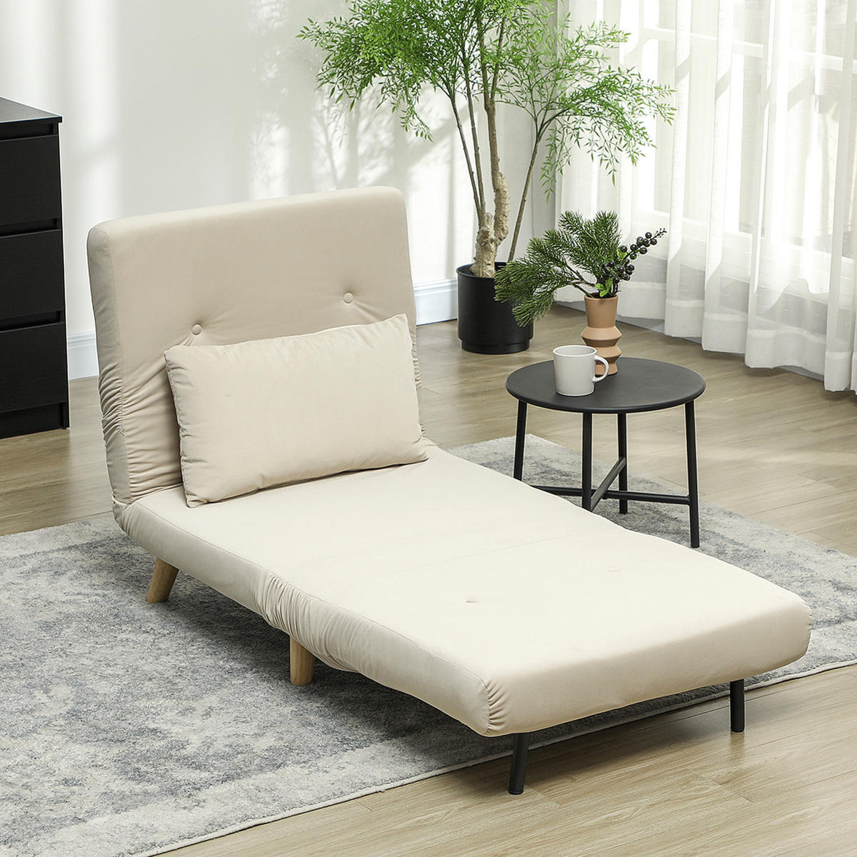 SCHLAFSESSEL, Klappsessel mit Bettfunktion, bis 120 kg belastbar, Beige - Beige/Naturfarben, Holz/Textil (78/79/72cm) - HOMCOM
