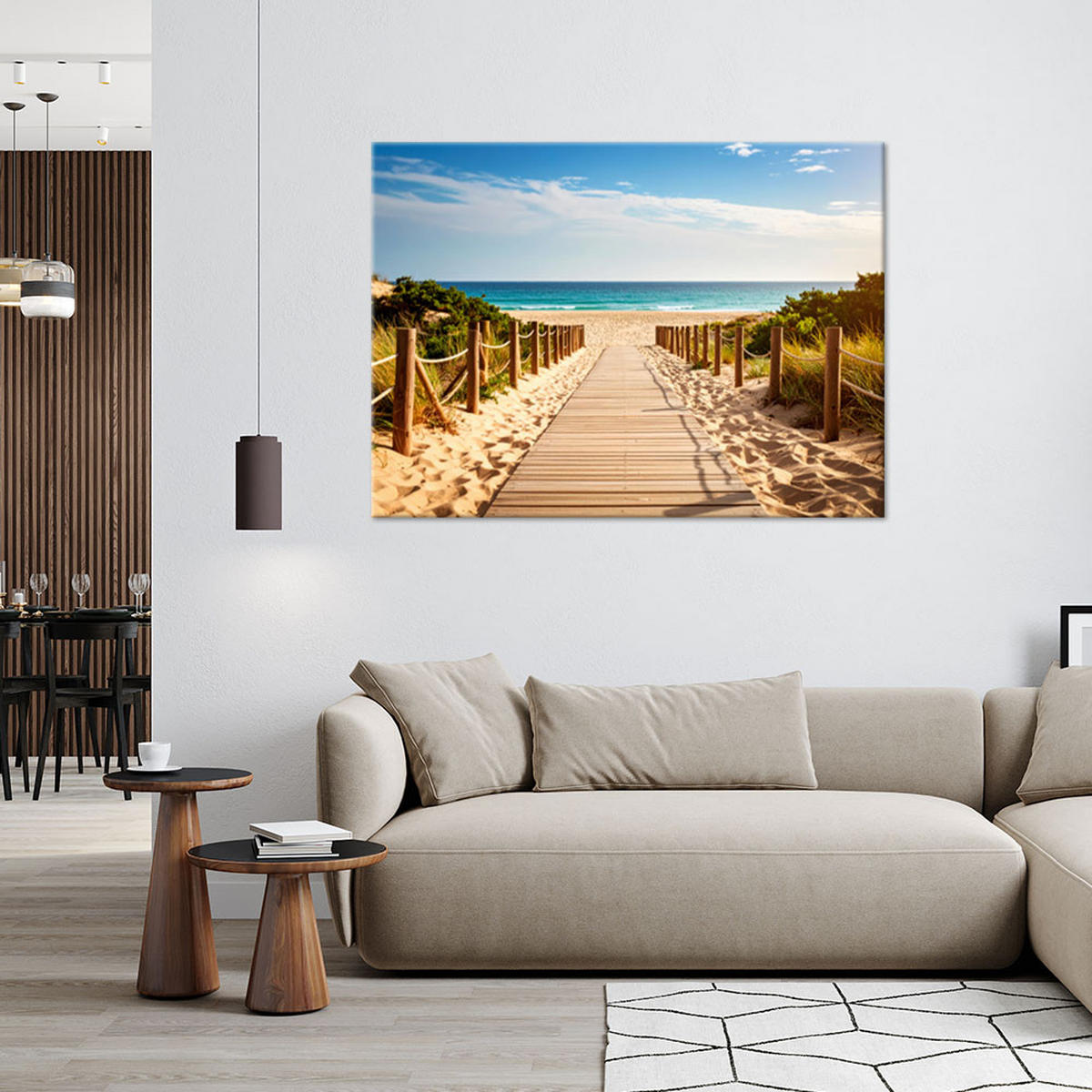 LEINWANDBILD Holzpfad zum Strand Landschaft 100x70cm - Orange, Textil (100/70cm) - Feeby