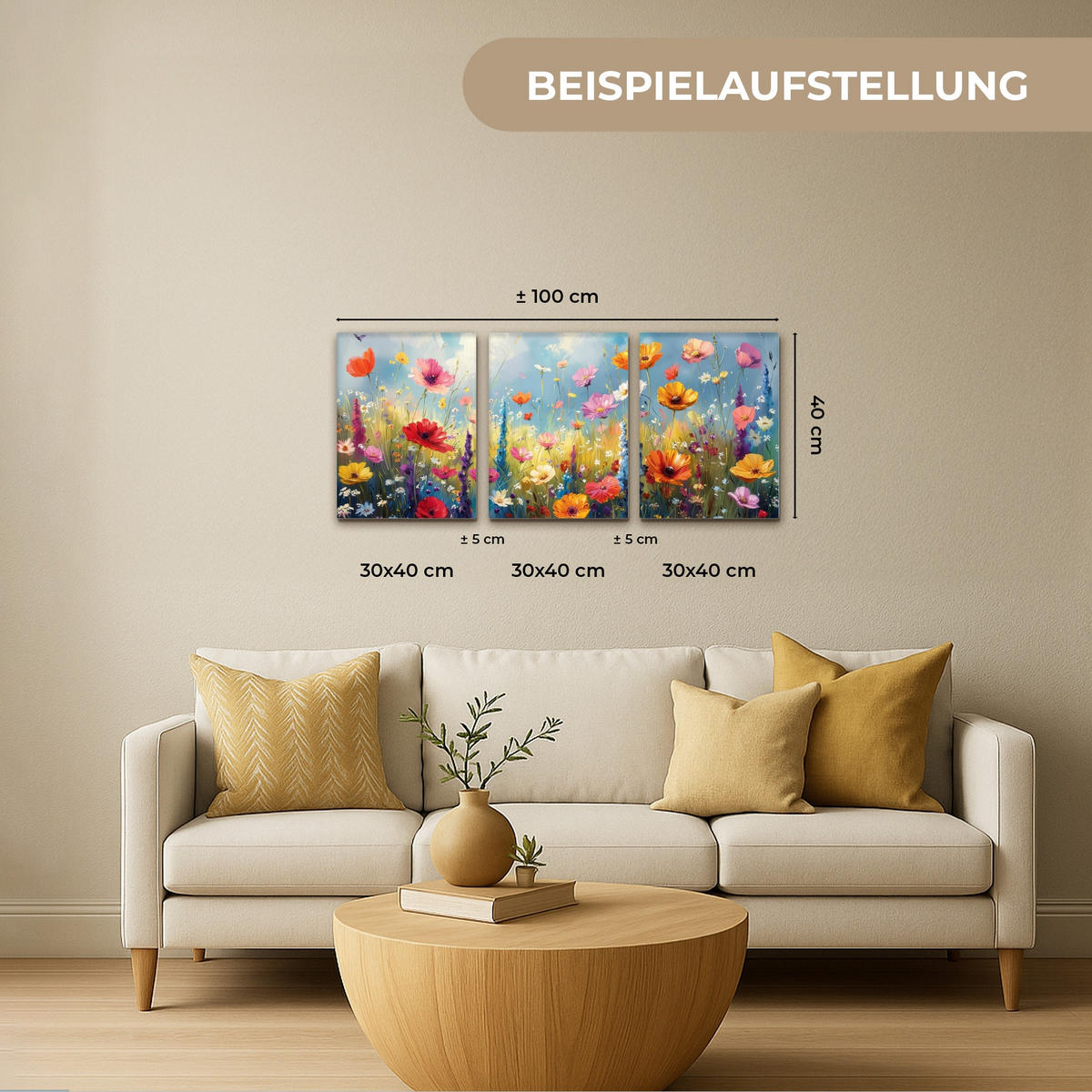 LEINWANDBILD 3er Set Blumen - Frühling - Farbenfroh - Sommerlich 90x40 cm - Orange, Textil (90/40cm) - MuchoWow