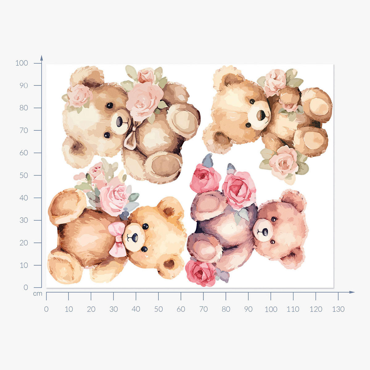 WANDAUFKLEBER 100x128cm - Teddybären - Multicolor, Kunststoff (100/128/0.1cm) - Wallfluent