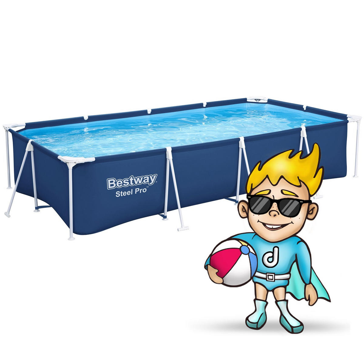 POOL Steel Pro Frame Pool Dunkelblau Rechteckig 400x211x81 cm Aufstellpool, Gartenpool, Familienpool, Swimmingpool, Rechteckpool, Sommerpool - Blau, Kunststoff (211/81/400cm) - Bestway