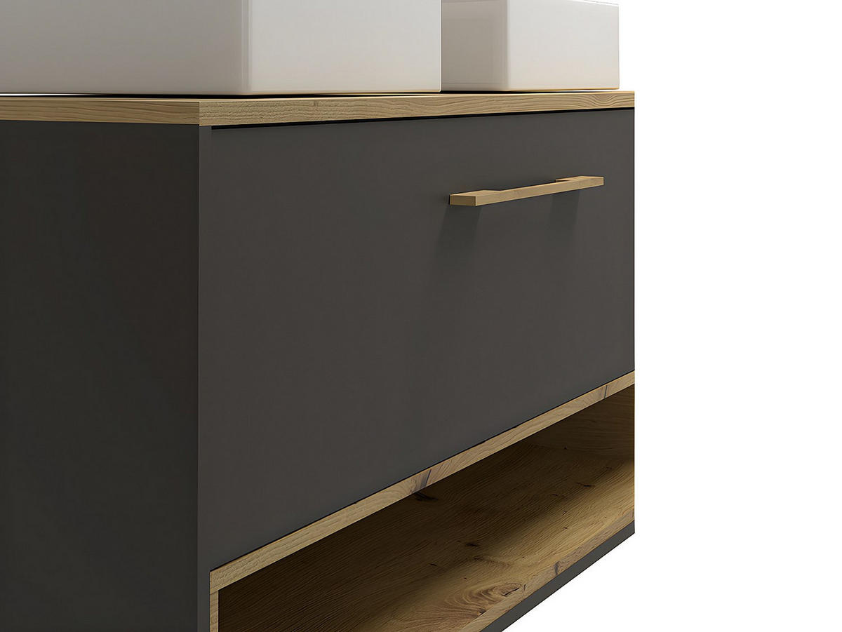 DOPPELWASCHTISCH - 120 cm x 46 cm - Holz, Platte, Keramik - Anthrazitgrau - YANGRA - Anthrazit, Keramik/Holz (120/57/46cm) - Vente-Unique