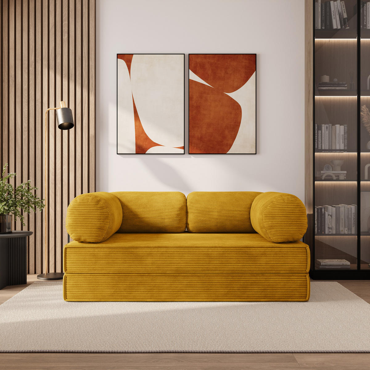 BETTSOFA ALVIO aus Schaumstoff Cordstoff Gelb Schlaffunktion - Gelb, Textil (170/68/80cm) - MASSENO