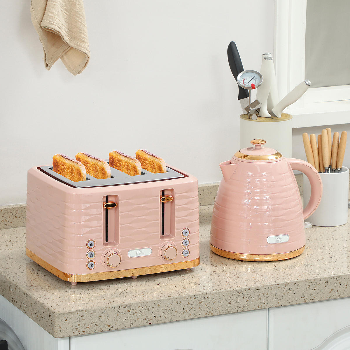 KOCHER-TOASTER-SET 2er Set Kunststoff Stahl Rosa - Rosa, Kunststoff (19.5/23.2/24.1cm) - HOMCOM