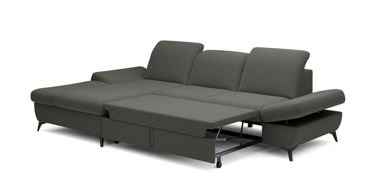 ECKSOFA FELICE L-S Grau Geflochtener Stoff mit Schlaffunktion - Grau, Holz (284/166cm) - MASSENO