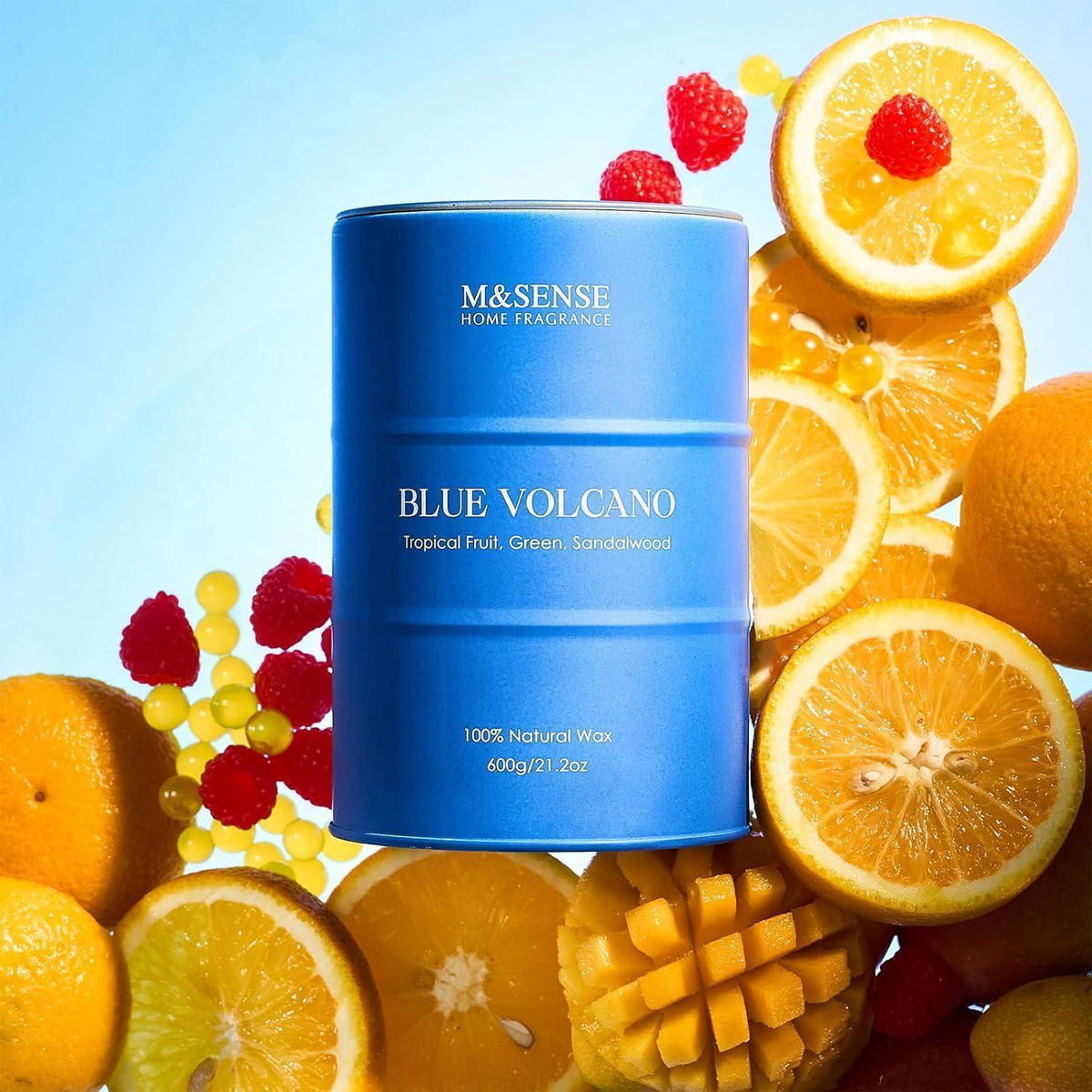 DUFTKERZE Blue Volcano Sojawachs 600g 130 Stunden Brenndauer - Blau, Paraffin (13cm)
