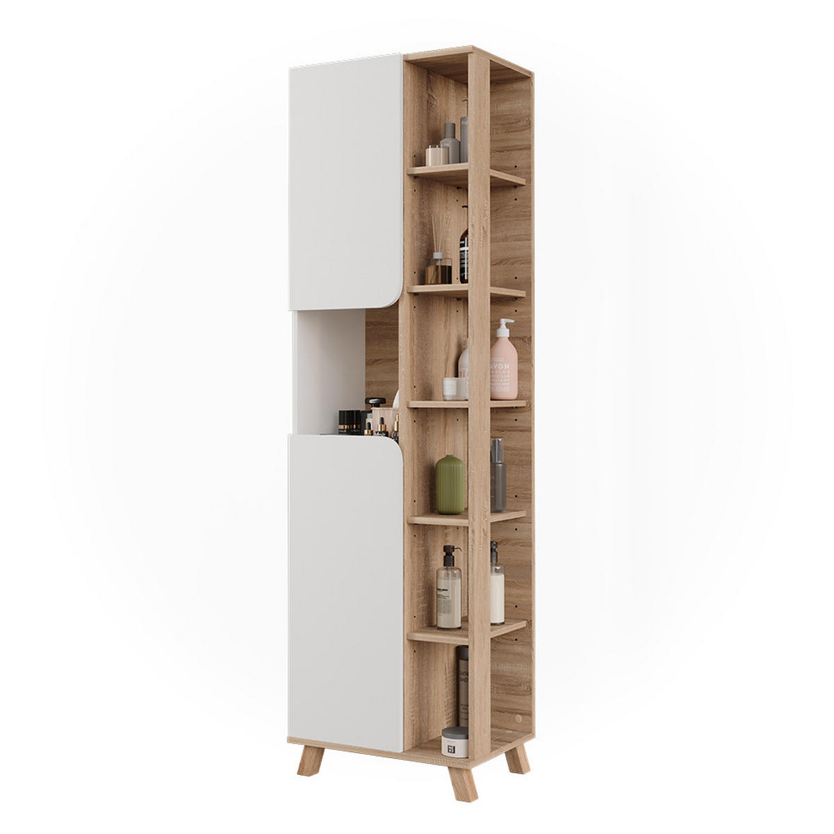 BADSCHRANK Karen Sonoma/Weiß 50 x 175 cm mit 2 Türen - Weiß/Sonoma Eiche, Holzwerkstoff (50/175/35cm) - Vicco