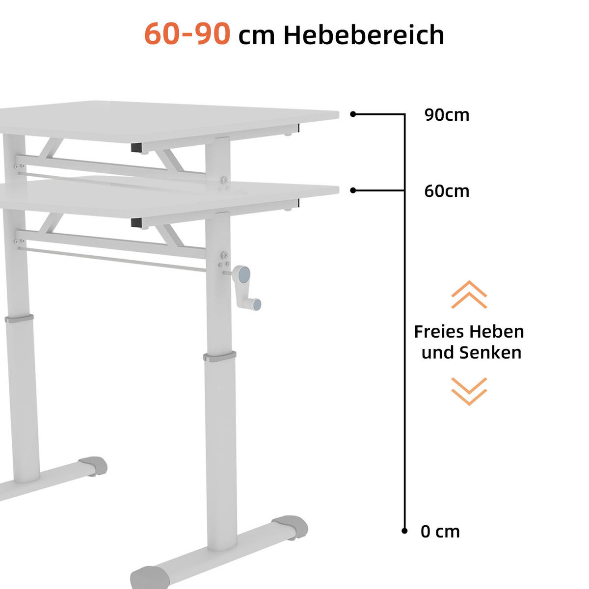 SCHREIBTISCH Weiß 120/60/90 cm höhenverstellbar mit Kurbel Metallrahmen manuell - Weiß, Metall (60/120/90cm) - PANGIVO