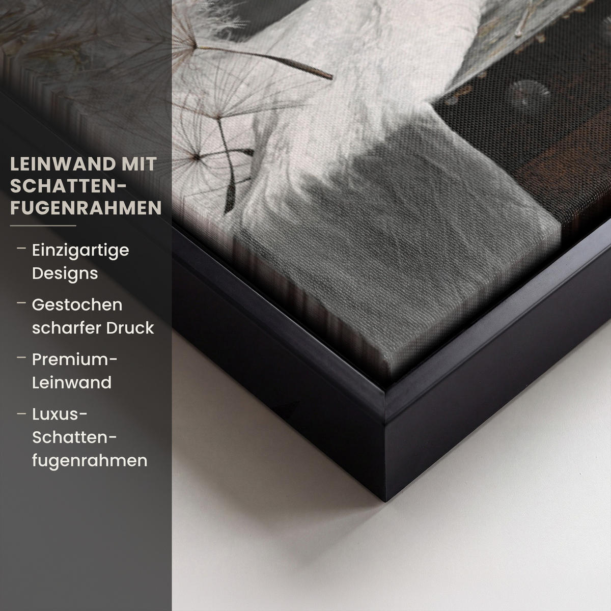 LEINWAND Bilder mit Rahmen - Blumensamen - Löwenzahn - Vase - Stilleben - Blumenstrauß - 40x60 - Dunkelgrau, Textil (40/60cm) - MuchoWow