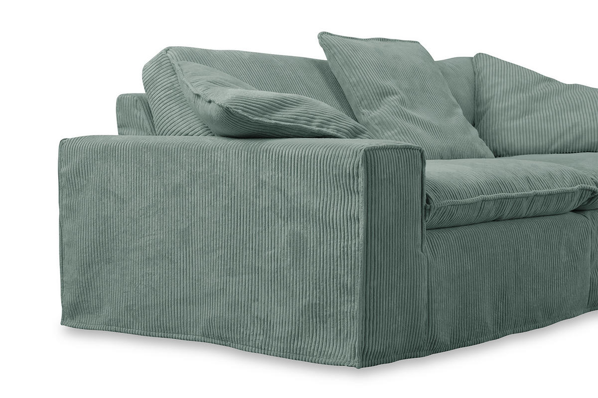 SOFA NETTA Petrol Cord - Petrol/Braun, Birkenholz/Textil (226/90/116cm) - KAWOLA