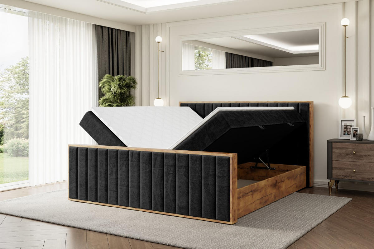 BOXBETT mit Matratze H4 und Lattenrost - LOLLI4-Z - 160x200 - Schwarz Casablanca - Schwarz, Holzwerkstoff (160/200cm) - ALTDECOR