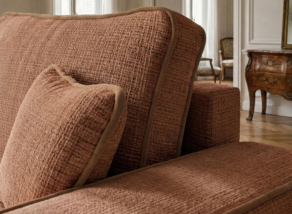 ECKSOFA MIT SCHLAFFUNKTION Modo Grau Chenille-Stoff - Links Seite - Rostfarben/Schwarz, Holz/Holzwerkstoff (185/294cm) - Maison de Reve