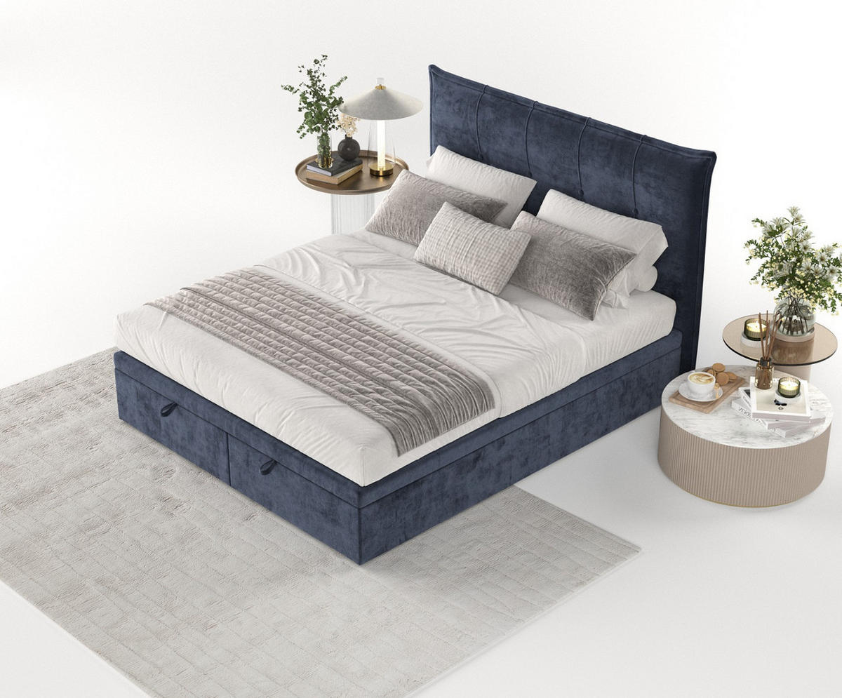 POLSTERBETT Liano mit Stauraum 200/200 cm Marineblau im Lotta Stoff - Schwarz/Dunkelblau, Holz/Holzwerkstoff (200/200cm) - AltaBeds