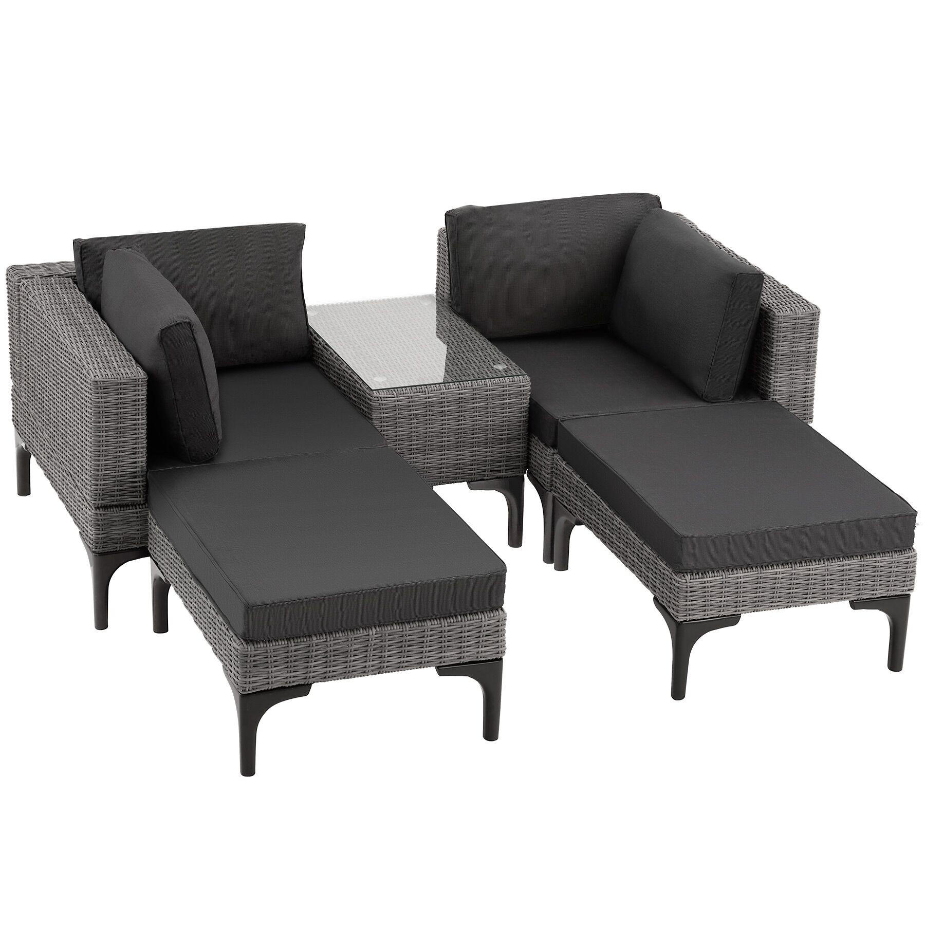 RATTANLOUNGE Bellaria,mit Sicherheitsglasplatte,grau - Grau, Kunststoff/Metall - tectake