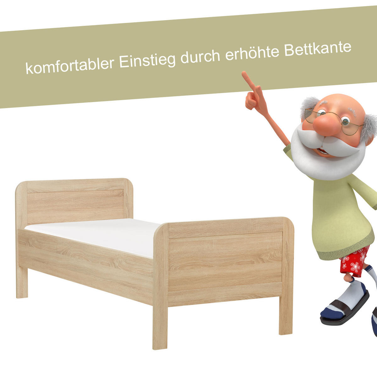 HOLZBETT Seniorenbett 90/200 Natur - Braun, Holz (90/200cm) - Homestyle4u