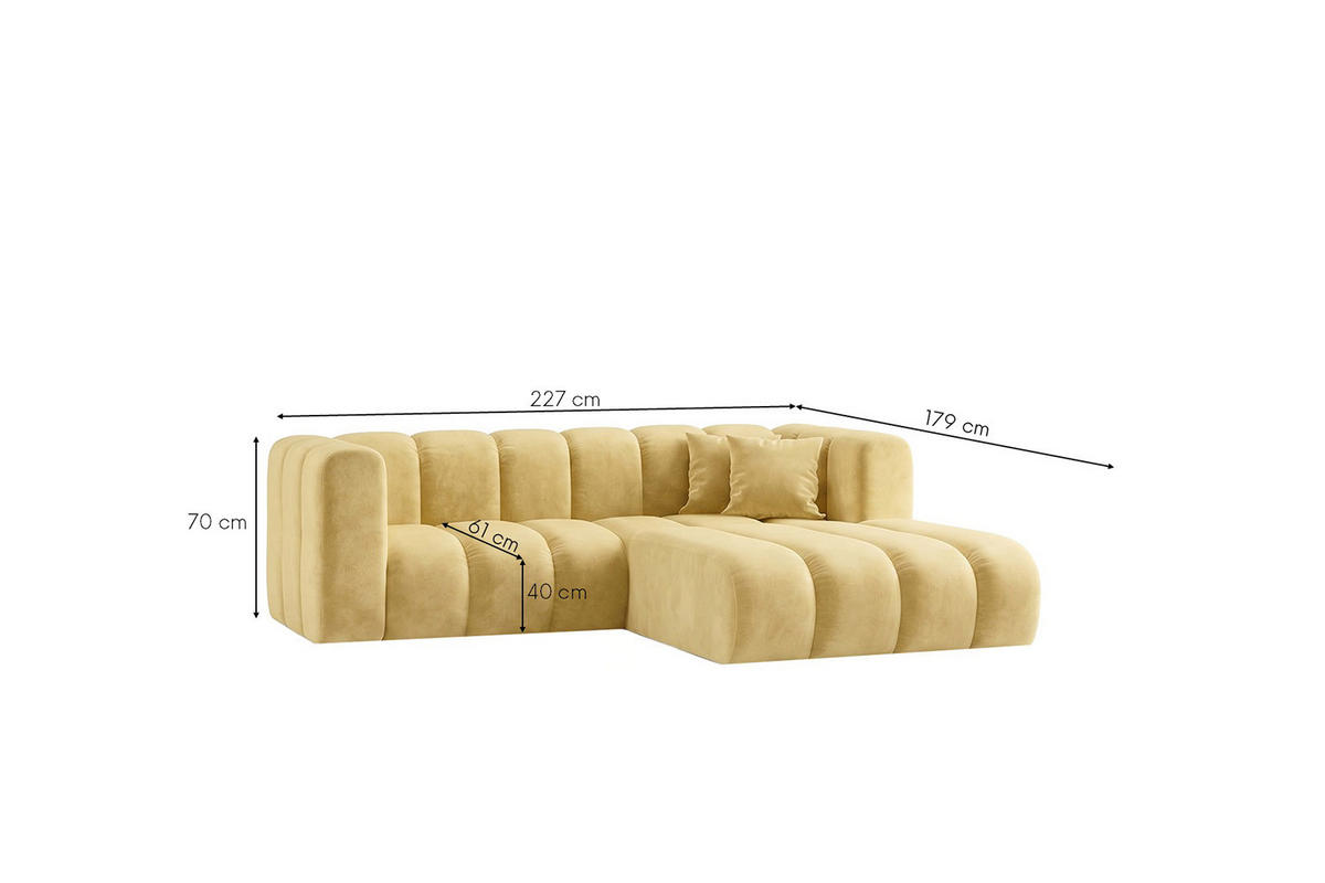 ECKSOFA Modulares In L-Form, Velvet-Stoff Riviera, Buttergelb, Rechts, GRAND - Hellgelb, Holz (227/179cm) - Kaiser Möbel