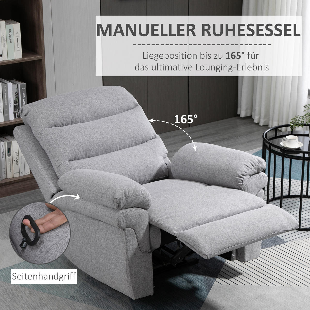 RELAXSESSEL mit Liegefunktion Fernsehsessel Liegesessel Leinen-Touch Hellgrau - Hellgrau, Metall (92/102/91cm) - HOMCOM