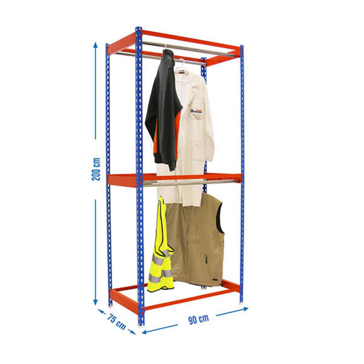 KLEIDERSTANGENREGAL Metal Doppel | HxBxT 200x90x75cm | Blau/Orange | Kleiderständer Garderobe Klamottenregal Stangenregal Regal - Blau, Metall (90/200/75cm) - PROREGAL