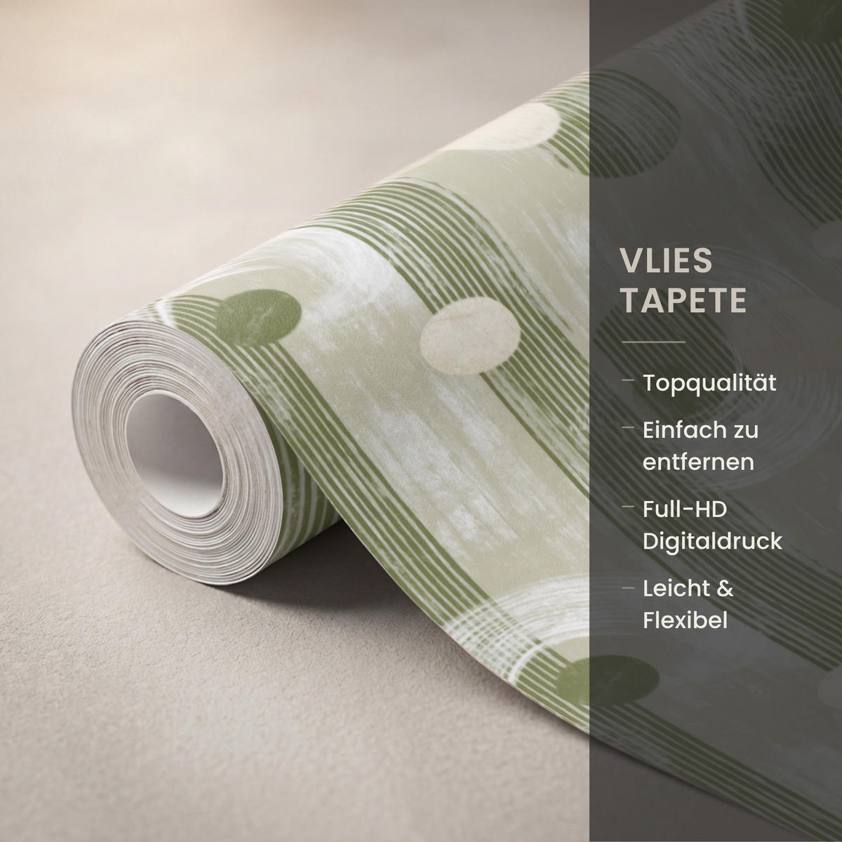 TAPETE - Künstlerisch - Modern - Grün - 120x300 cm - Olivgrün, Papier (120/300cm) - OnlyWow