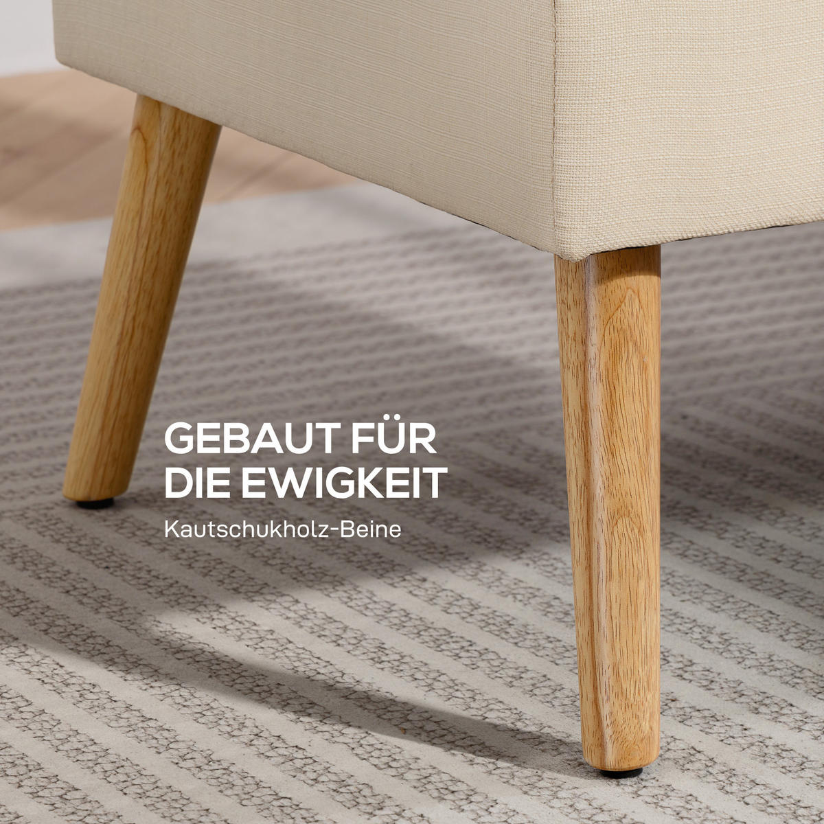 SOFA 2 Sitzer Couch mit Leinenoptik, Getuftete Rückenlehne, Beige - Beige/Naturfarben, Holz/Textil (68/90/118cm) - HOMCOM
