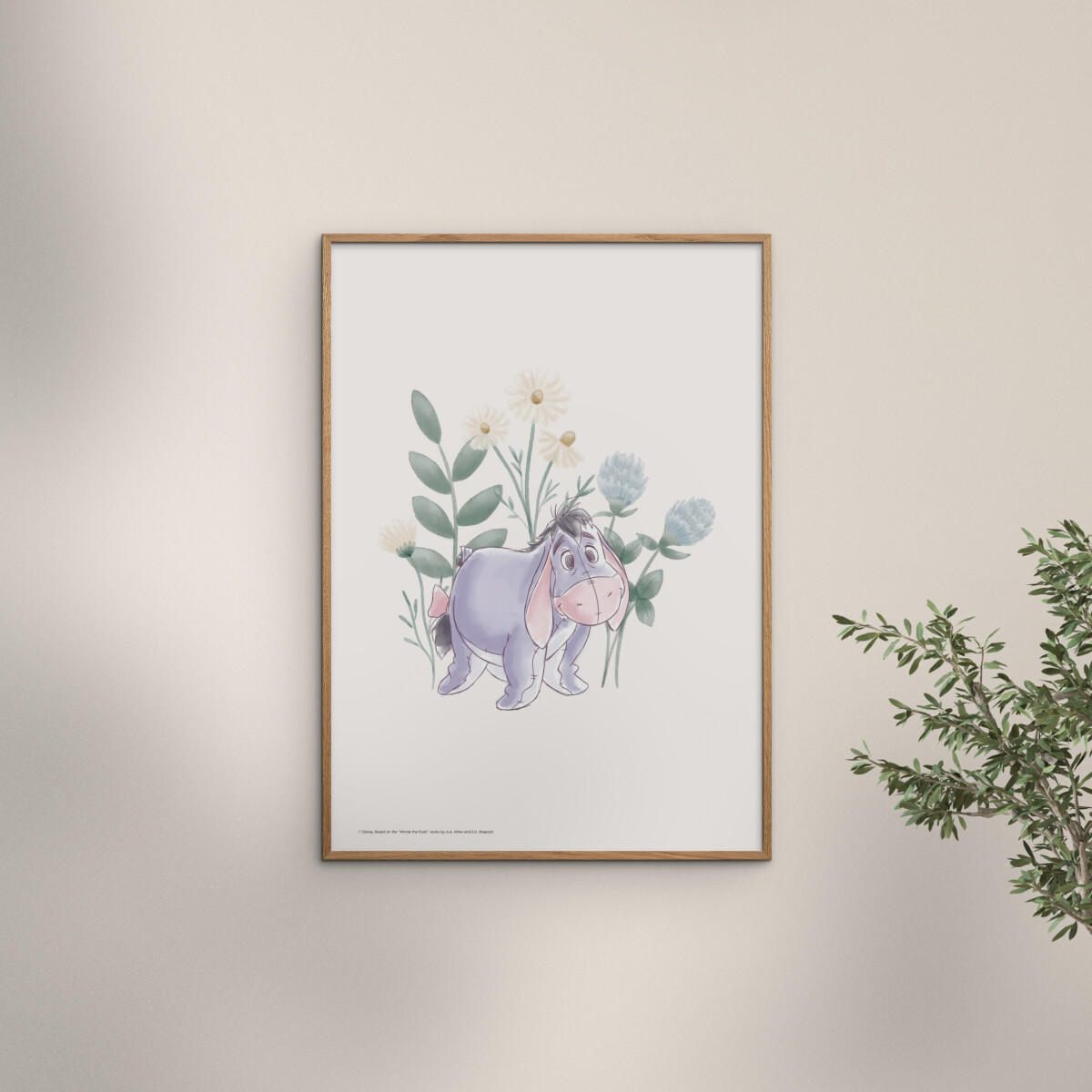 POSTER mit Rahmen Disney - Disney's Eeyore in Pastel Meadow - Eichefarben/Multicolor, Holz/Papier (50/70cm) - Poster&Frame