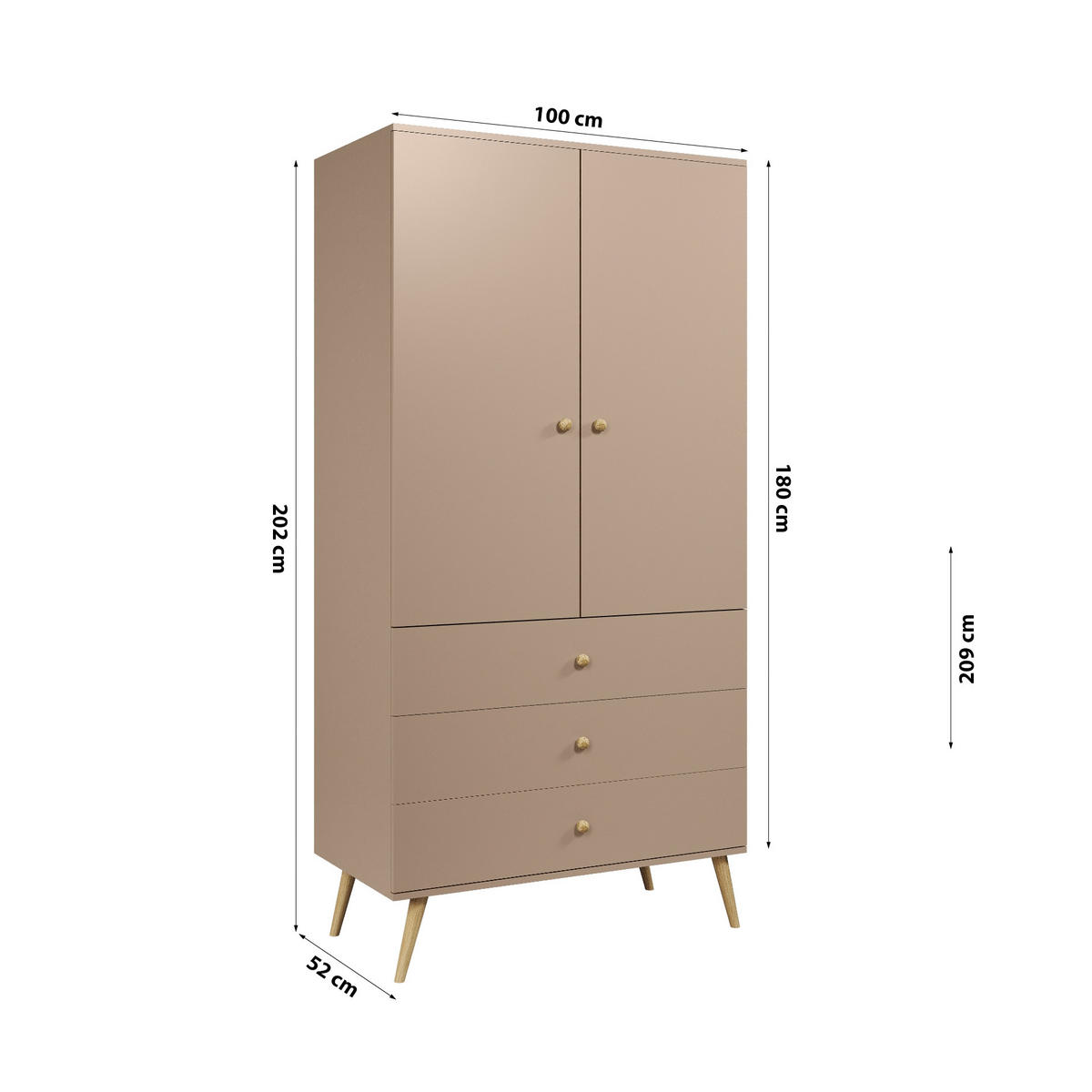 SCHRANK Kleiderschrank Monalin Macchiato - Cappuccino, Holzwerkstoff (100/180/52cm) - Fedve
