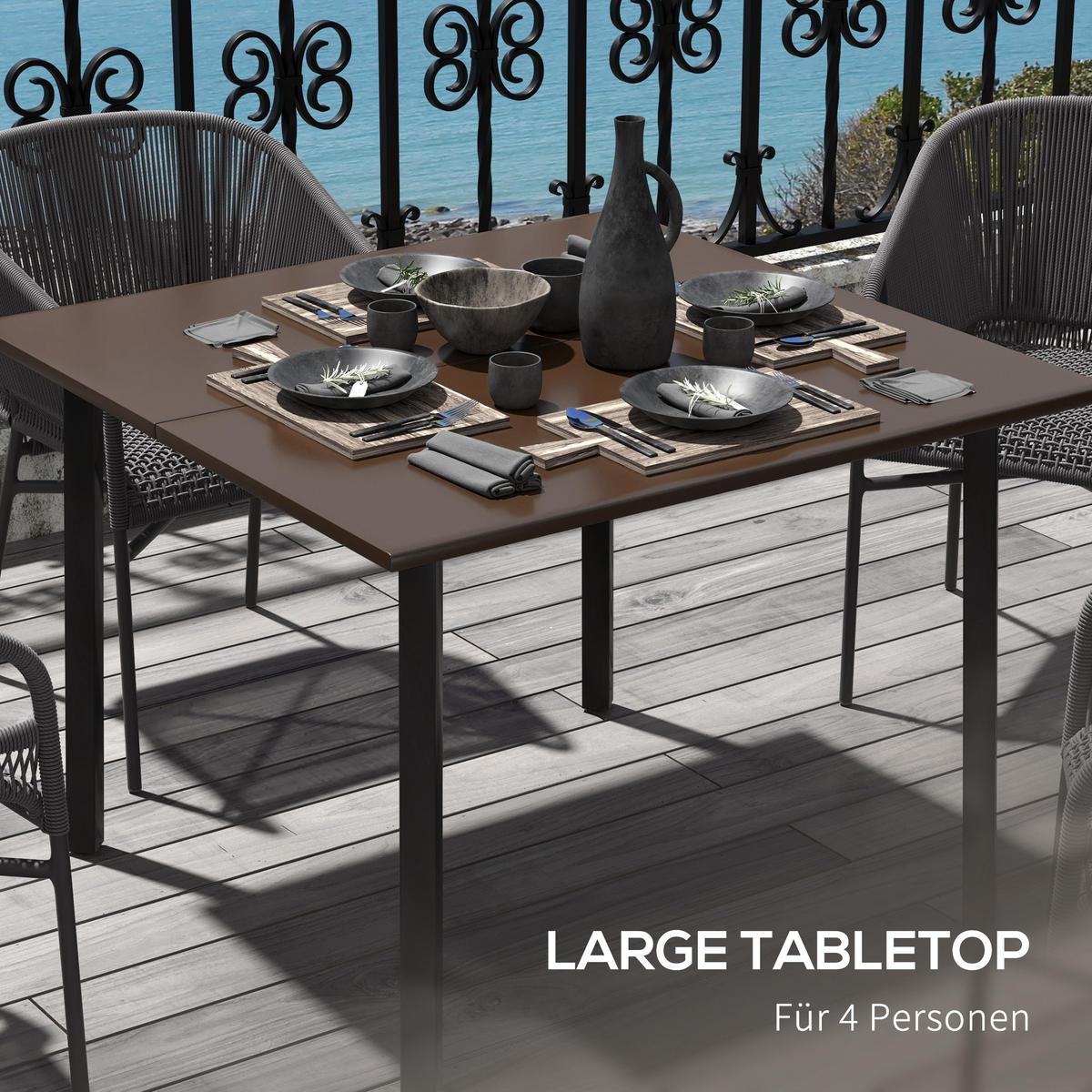 GARTENTISCH, Bistrotisch, Braun, Stahl - Braun, Metall (100/100/72cm) - Outsunny