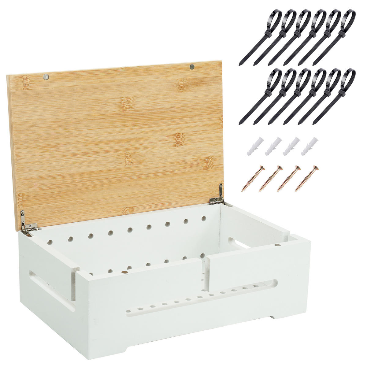 KABELBOX - Weiß, Holz (22/32/11cm) - Relaxdays