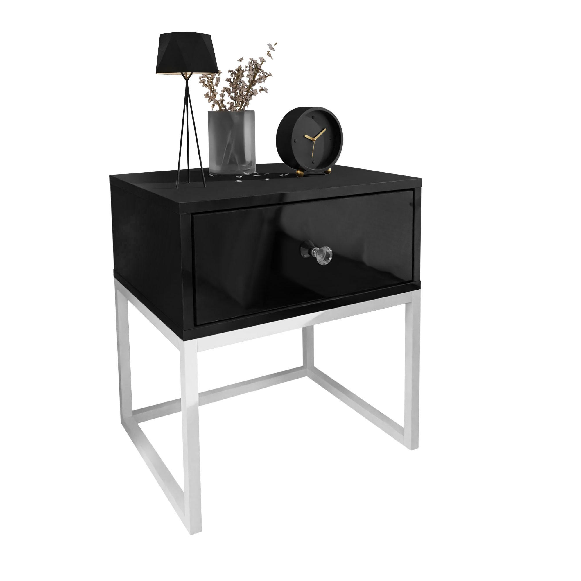 Lookway Nachttisch Schwarz Hochglanz 45x53x37 cm
