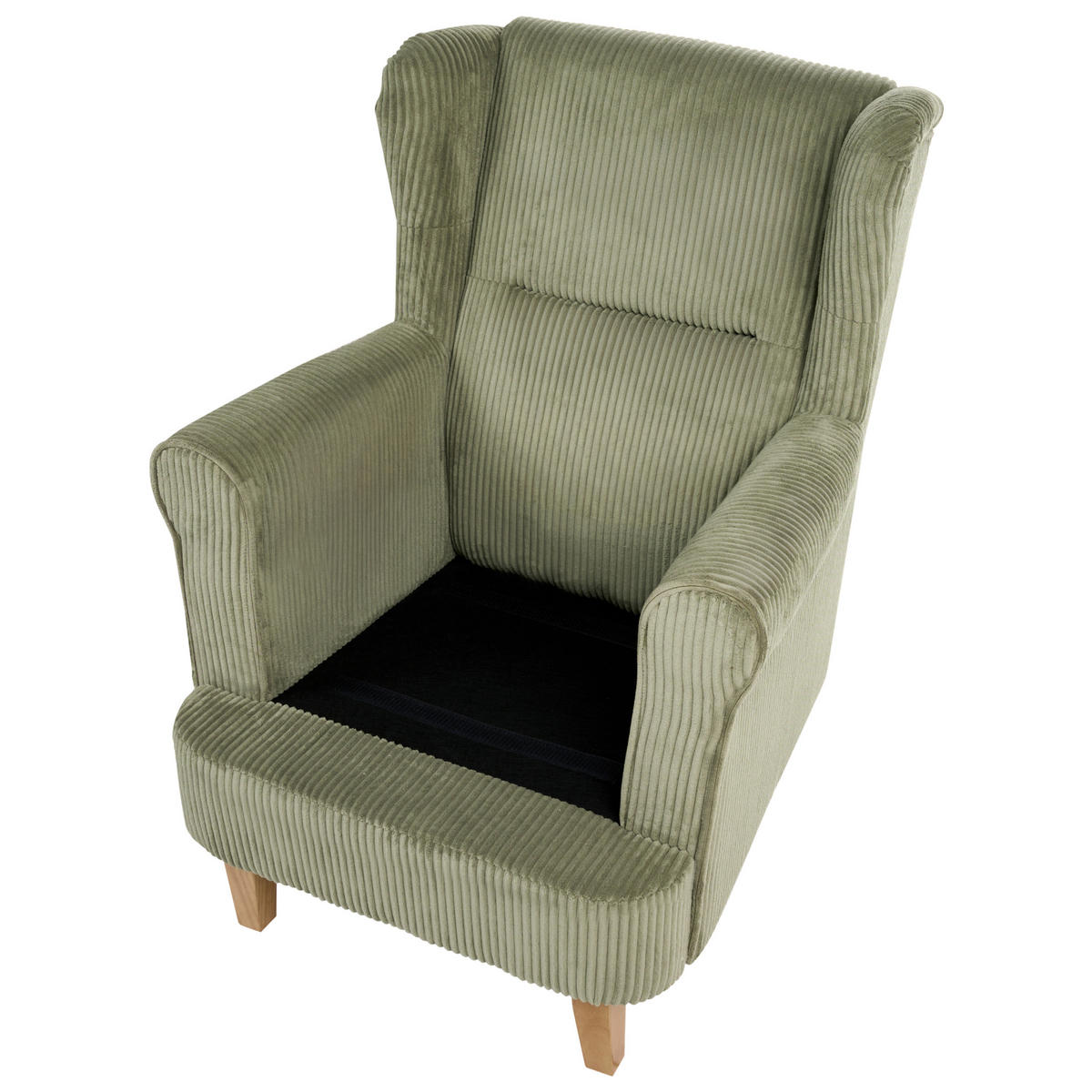 OHRENSESSEL Cord Grün Abson - Braun/Grün, Holz/Textil (77/102/87cm) - Beliani