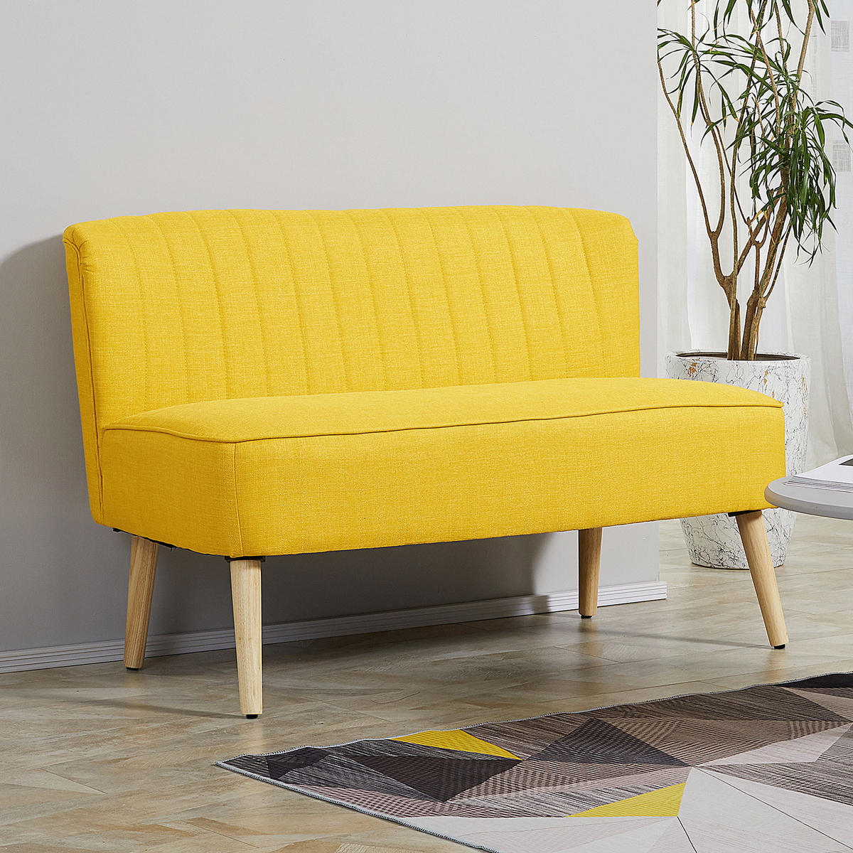 SOFA 2-Sitzer Couch Stoffsofa Sitzmöbel Polstersofa Loungesofa breit Gelb - Gelb/Naturfarben, Holz/Textil (56.5/77/117cm) - HOMCOM