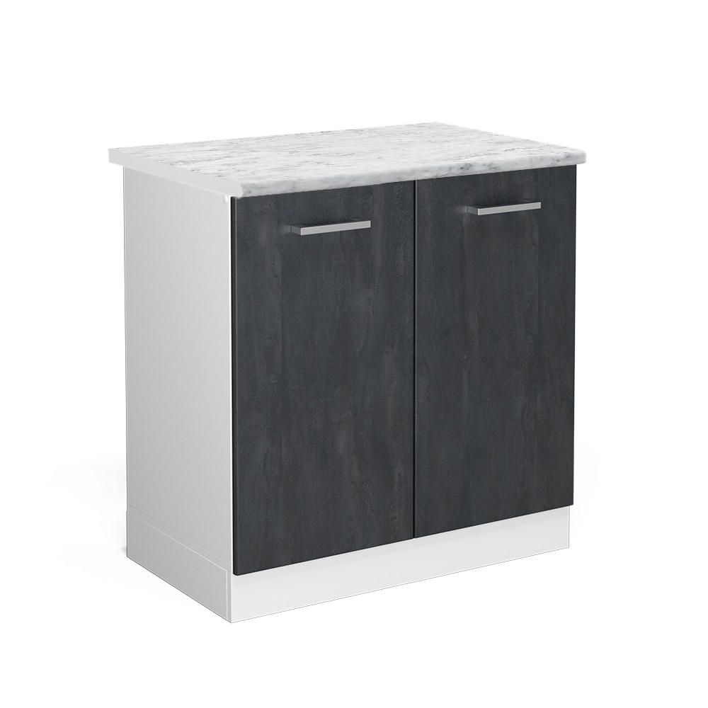 KÜCHENUNTERSCHRANK KÜCHENSCHRANK R-Line Schwarz Beton 80 cm AP Marmor - Schwarz/Weiß, Holzwerkstoff (80/81.6/60cm) - Vicco