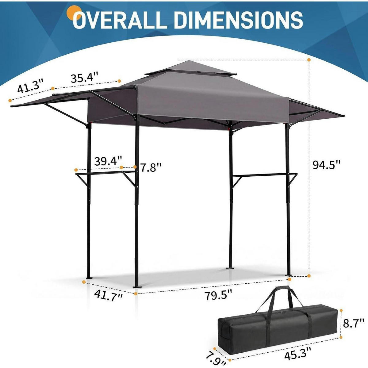 GRILLPAVILLON faltbar 380 x 100 x 240 cm Anthrazit - Anthrazit, Metall (100/240/380cm)