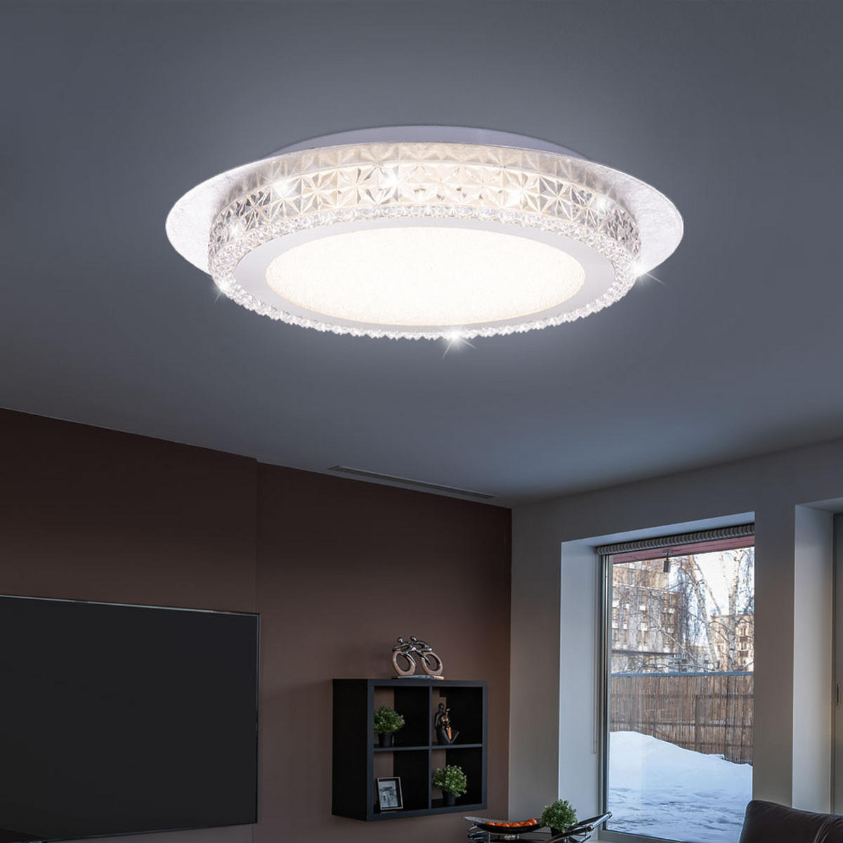 LED DECKENLEUCHTE Metall Silber Kristalloptik - Silberfarben, Metall (35/35/6.1cm)