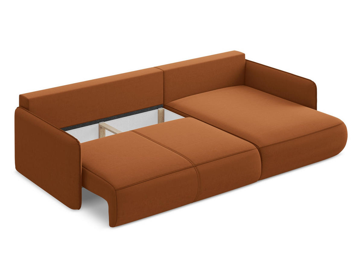 ECKSOFA mit Schlaffunktion Samt Stoff Orange - Terra cotta/Schwarz, Kunststoff/Textil (240/148cm) - Makamii