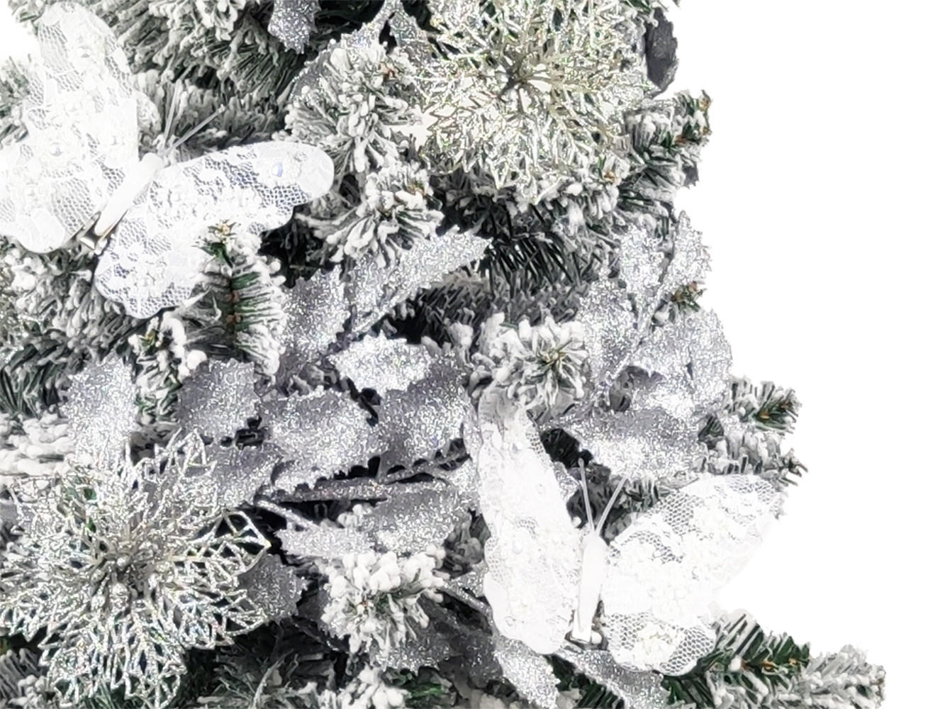 WEIHNACHTSBAUM geschmückt künstlich WEIHNACHTSKARTE 60 cm mit LED-BELEUCHTUNG IM TOPF - Silberfarben/Weiß, Kunststoff (60cm) - LAALU