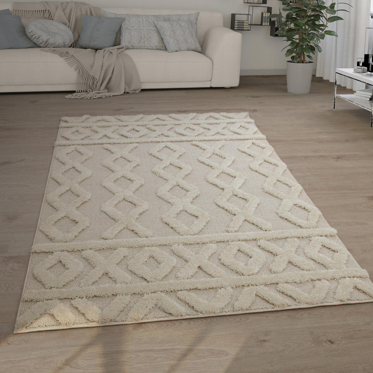 HOCHFLORTEPPICH 80/150 cm Genua 743 - Creme, Textil (80/150cm) - Paco Home